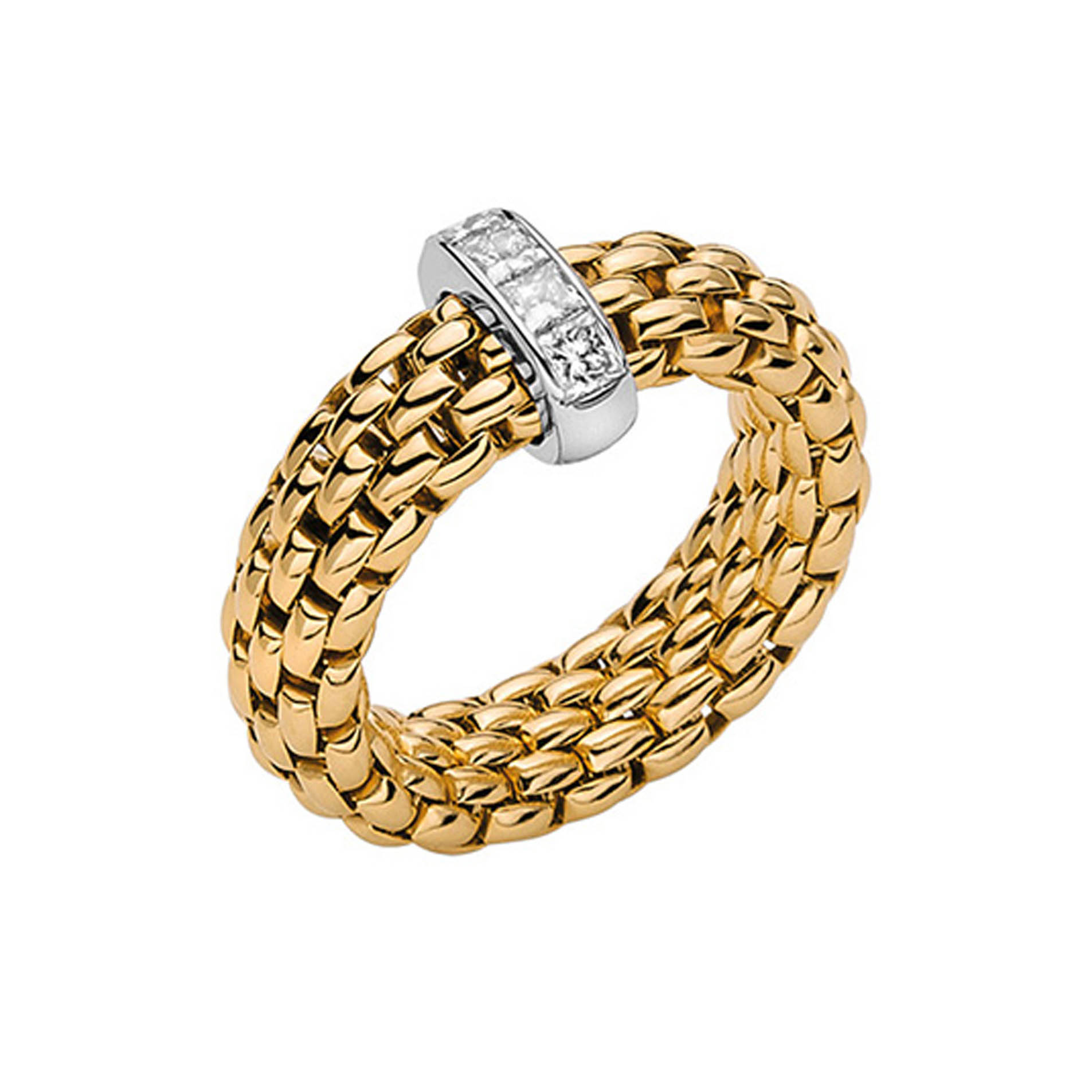 An 18ct yellow gold Flex'It ring set with a single white gold diamond set rondel, belonging to FOPE's Vendôme collection.