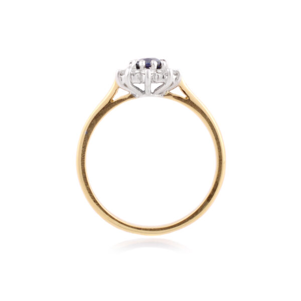 An 18ct gold, sapphire and brilliant cut diamond set cluster ring.