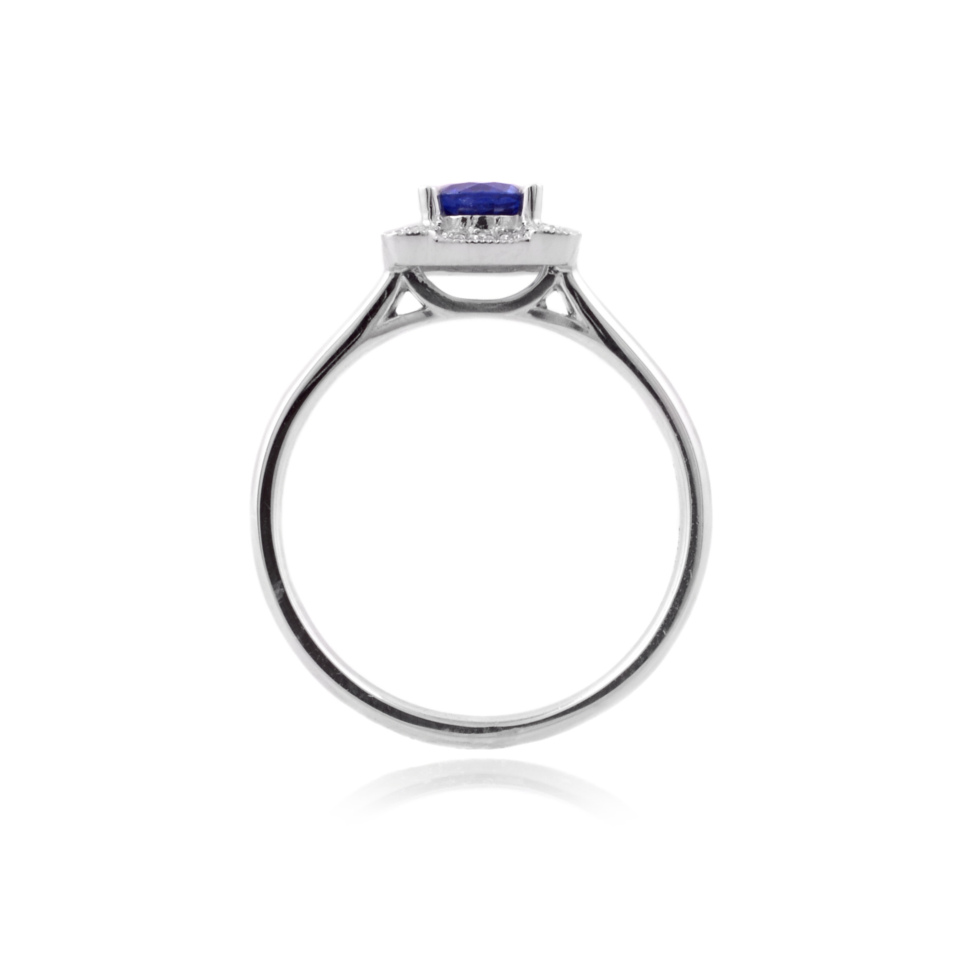 A platinum, sapphire and diamond set square shaped cluster ring.