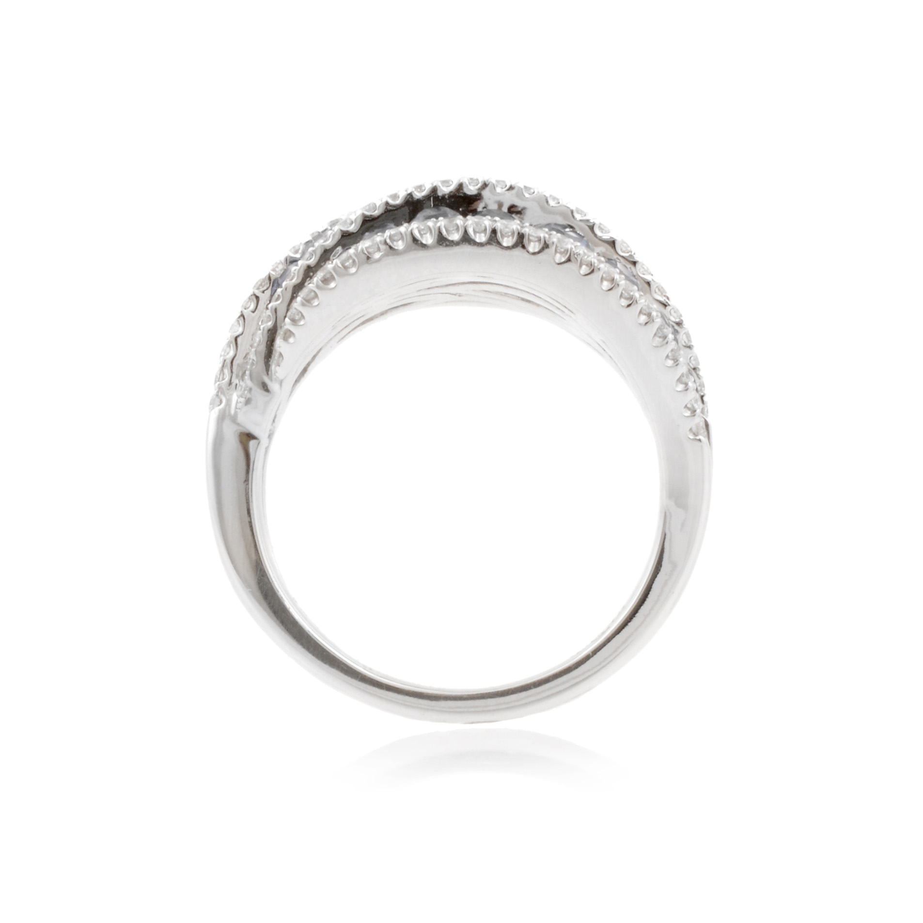 An 18ct white gold, sapphire and diamond swirl set dress ring.