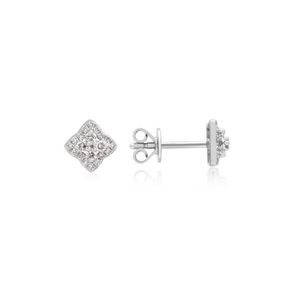 A pair of 18ct white gold round brilliant cut diamond cluster stud earrings, for pierced ears.
