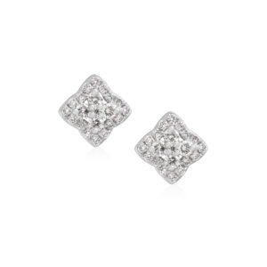A pair of 18ct white gold round brilliant cut diamond cluster stud earrings, for pierced ears.