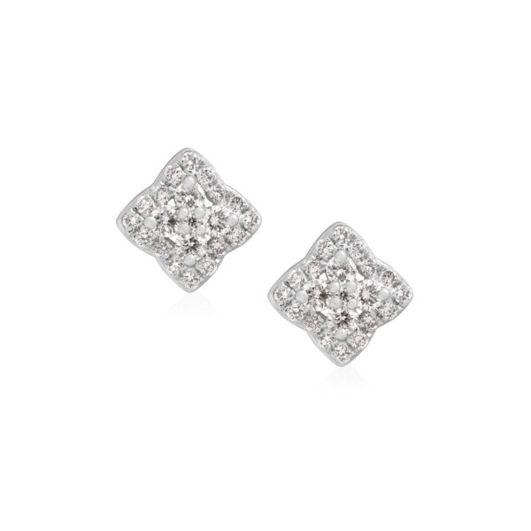 A pair of 18ct white gold round brilliant cut diamond cluster stud earrings, for pierced ears.