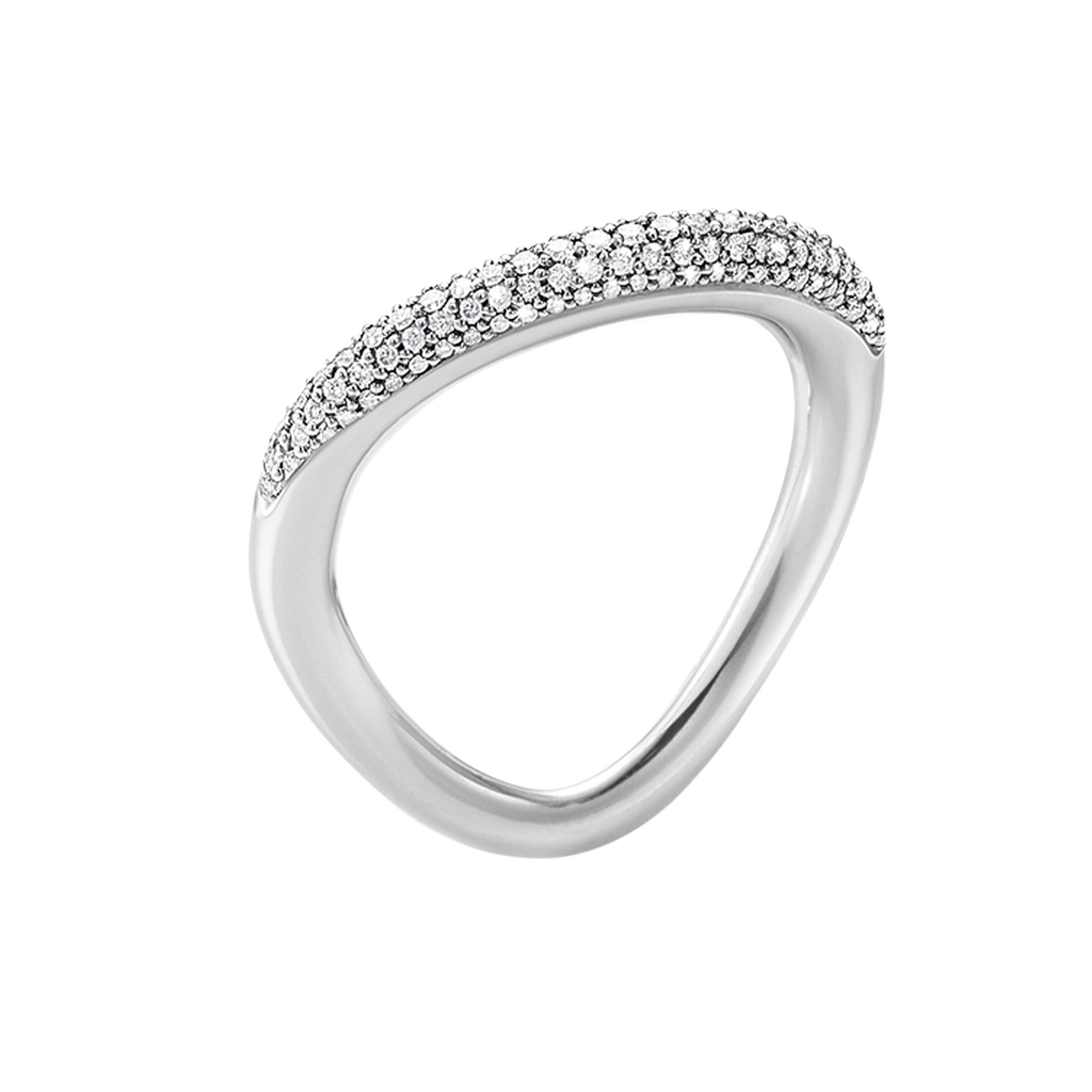 A polished, sterling silver pave diamond set ring from Georg Jensen's Offspring collection.