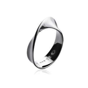 A sterling silver, polished twist ring belonging to Georg Jensen's Möbius collection.