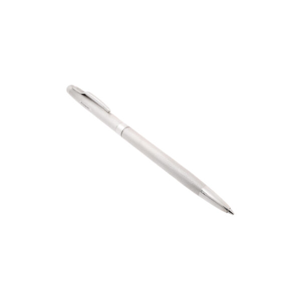 A sterling silver, refillable pencil with a textured grip.