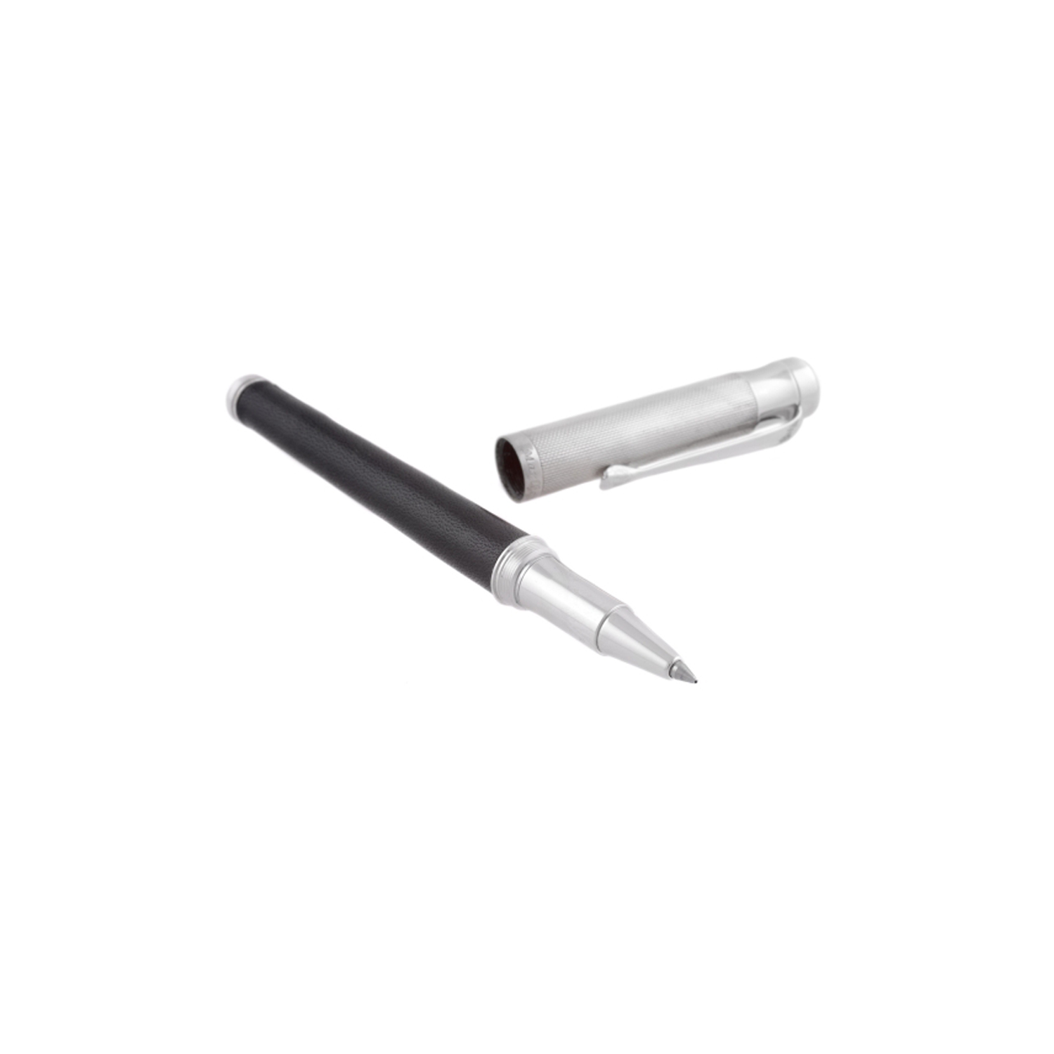Black Leather & Silver Ballpoint Pen by Marlborough Giftware A sterling silver and black leather ballpoint pen by Marlborough Giftware.