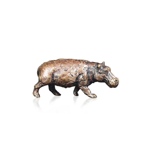 Made from solid foundry bronze, this piece depicts a walking hippo.