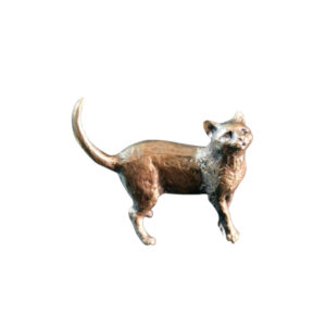 Made from solid foundry bronze, this piece depicts a standing cat.