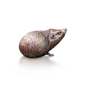 Made from solid foundry bronze, this piece depicts a small hedgehog looking upwards.