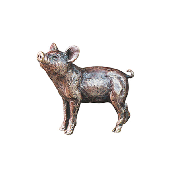 Made from solid foundry bronze, this piece depicts a small standing pig.