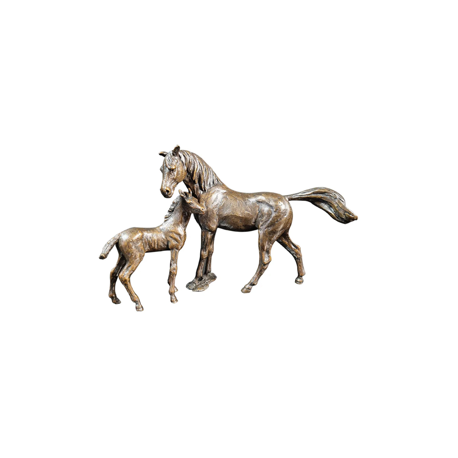 Mare & Foal Figurines by Richard Cooper Bronze Made from solid foundry bronze, these pieces depict a mare standing with her foal.