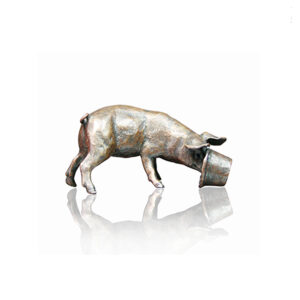Made from solid foundry bronze, this piece depicts a small hungry pig with its snout buried deep in a bucket of food.