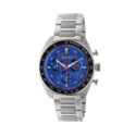 Gucci Interlocking with a 41mm stainless steel case and bracelet strap featuring a chronograph on a blue dial with a black bezel.
