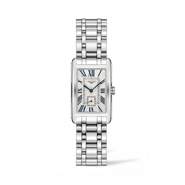 Longines, DolceVita with a 23.3 X 37mm stainless steel case and bracelet strap featuring a small seconds function and a silver flinqué dial.