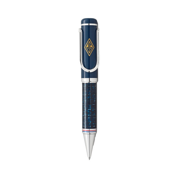 A Montblanc, Great Characters Homage to the Great Gatsby Special Edition Ballpoint pen in blue crafted with a platinum-coated clip in the style of a money clip and a gold-coated Art Deco monogram.