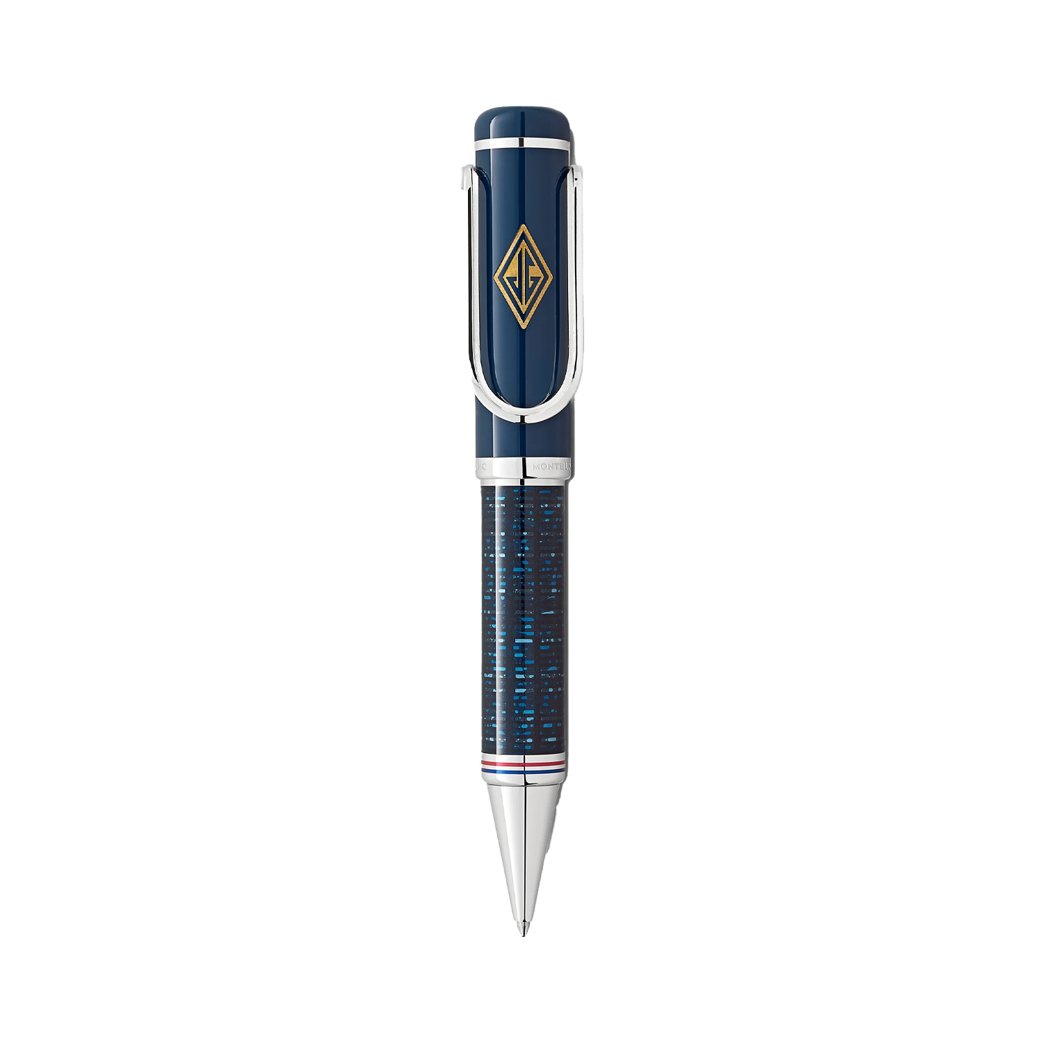 Montblanc, Great Characters Homage to the Great Gatsby Special Edition Ballpoint A Montblanc, Great Characters Homage to the Great Gatsby Special Edition Ballpoint pen in blue crafted with a platinum-coated clip in the style of a money clip and a gold-coated Art Deco monogram.