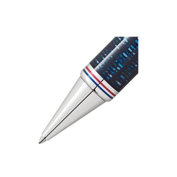 A Montblanc, Great Characters Homage to the Great Gatsby Special Edition Ballpoint pen in blue crafted with a platinum-coated clip in the style of a money clip and a gold-coated Art Deco monogram.