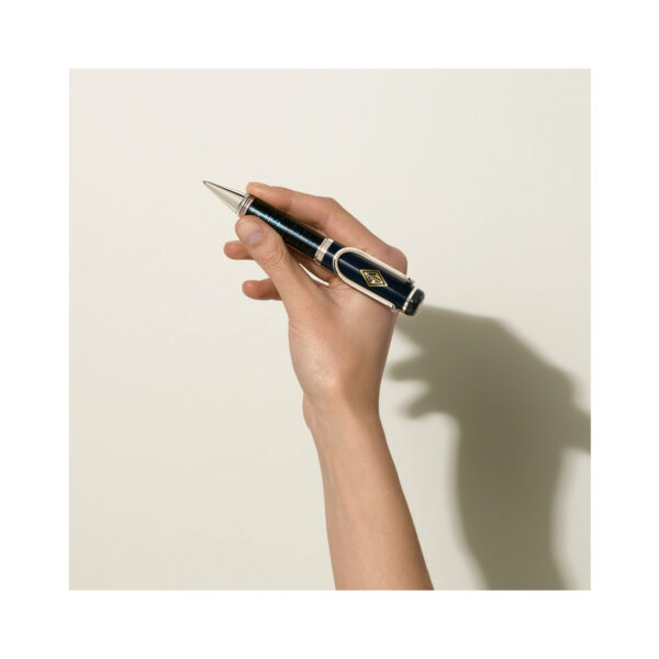 A Montblanc, Great Characters Homage to the Great Gatsby Special Edition Ballpoint pen in blue crafted with a platinum-coated clip in the style of a money clip and a gold-coated Art Deco monogram.