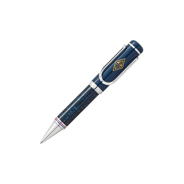 A Montblanc, Great Characters Homage to the Great Gatsby Special Edition Ballpoint pen in blue crafted with a platinum-coated clip in the style of a money clip and a gold-coated Art Deco monogram.