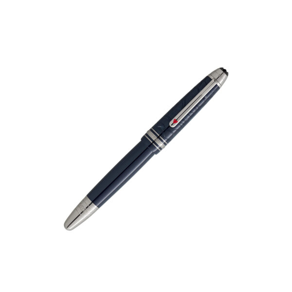A Montblanc, Meisterstück Around The World In 80 Days LeGrand Rollerball pen crafted in dark blue precious resin and a clip featuring a red laquered heart.