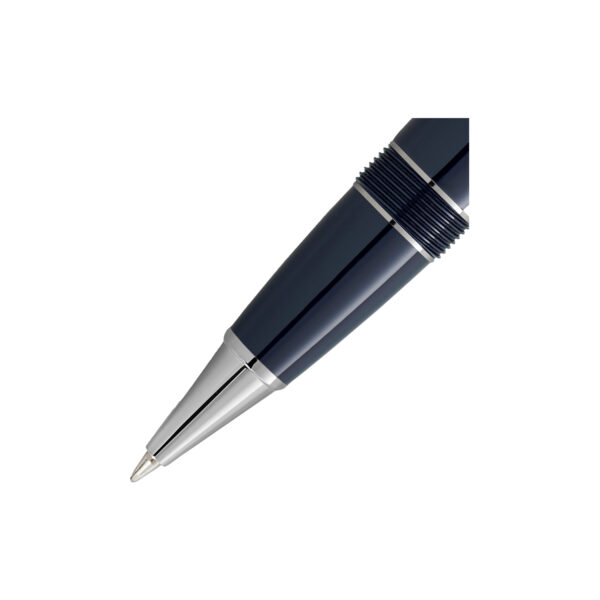 A Montblanc, Meisterstück Around The World In 80 Days LeGrand Rollerball pen crafted in dark blue precious resin and a clip featuring a red laquered heart.