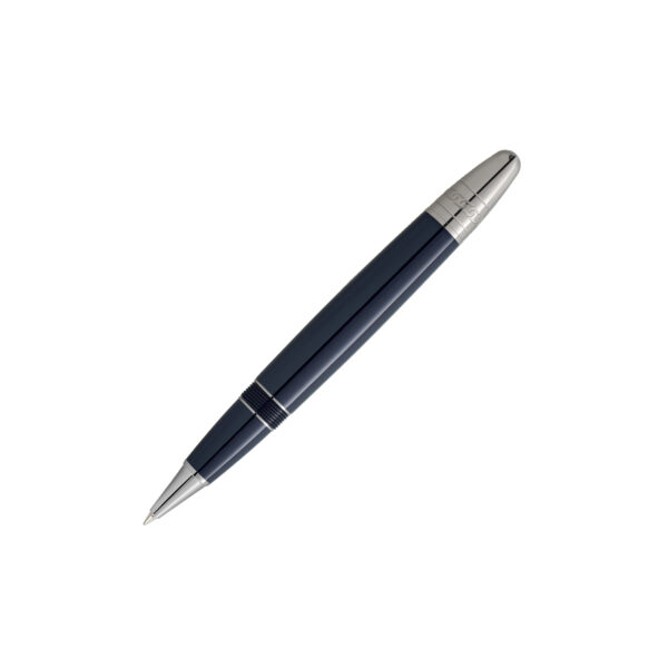 A Montblanc, Meisterstück Around The World In 80 Days LeGrand Rollerball pen crafted in dark blue precious resin and a clip featuring a red laquered heart.