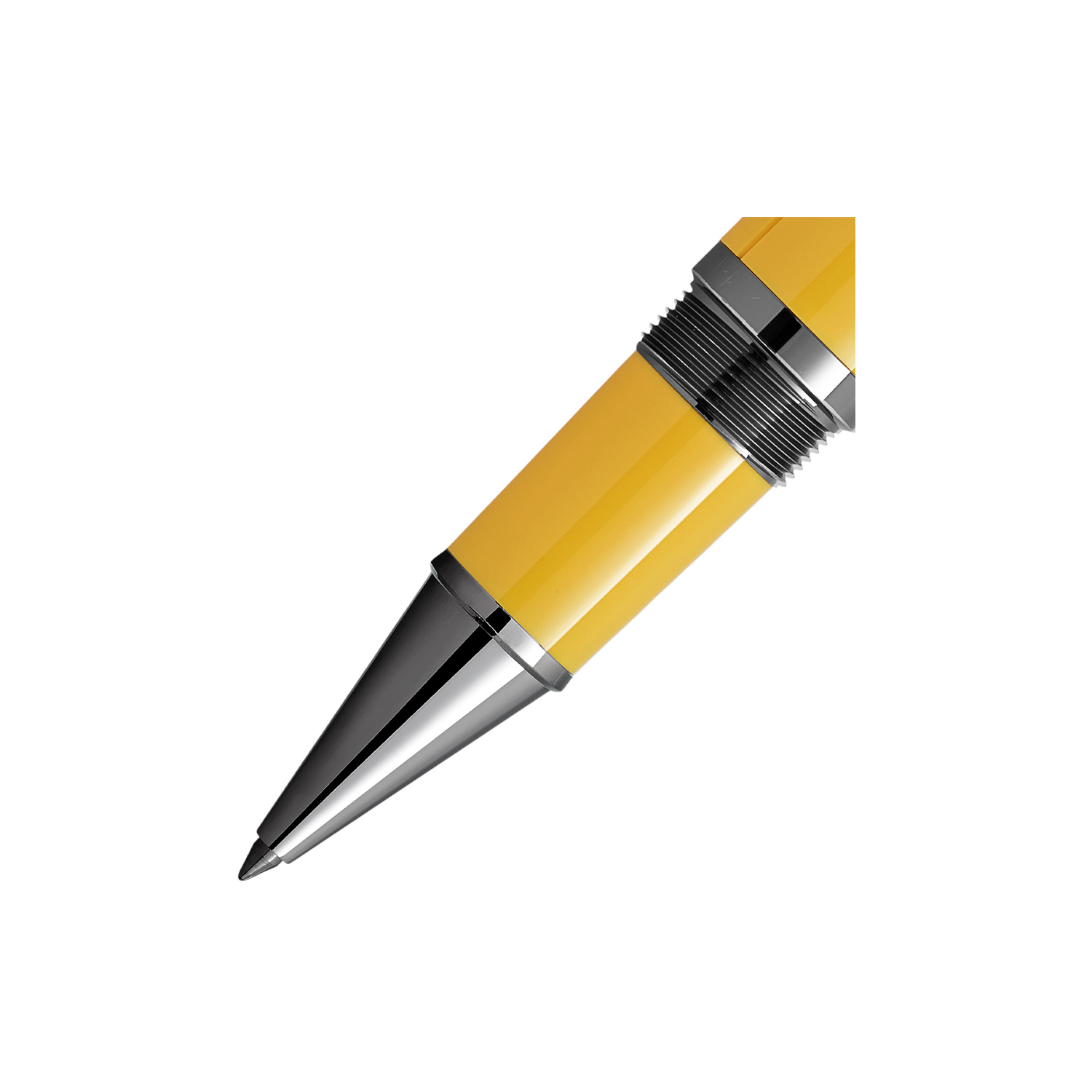 A Montblanc, Great Characters Enzo Ferrari Special Edition Giallo Modena Rollerball pen crafted in yellow precious resin featuring engraving on the cone and cap top.