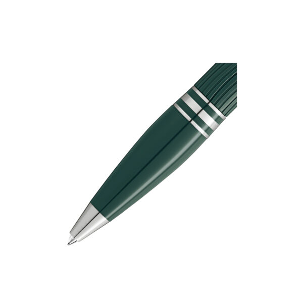 A Montblanc, StarWalker PolarGreen Precious Resin Ballpoint pen crafted in dark green precious resin with platinum-coated fittings and a transparent resin cap top that glows in low light.