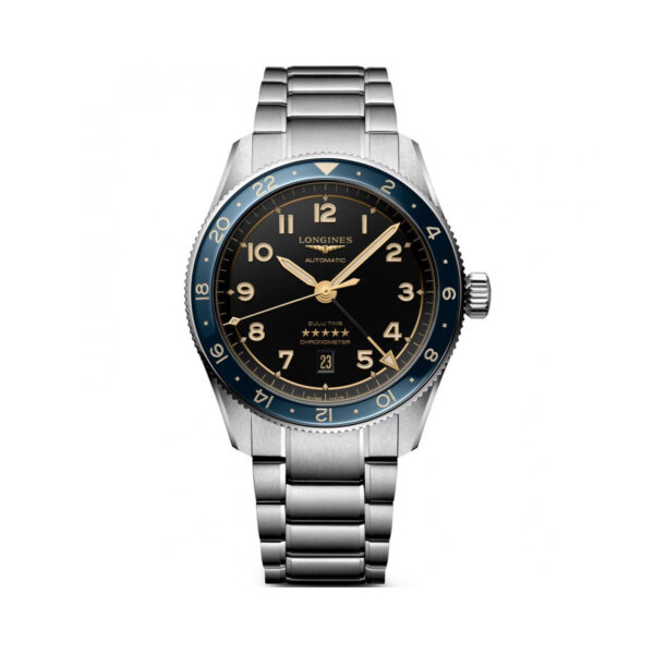 Longines, Spirit Zulu Time GMT Date with a 42mm stainless steel case and bracelet strap featuring a GMT and date function with an anthracite dial and blue bezel.