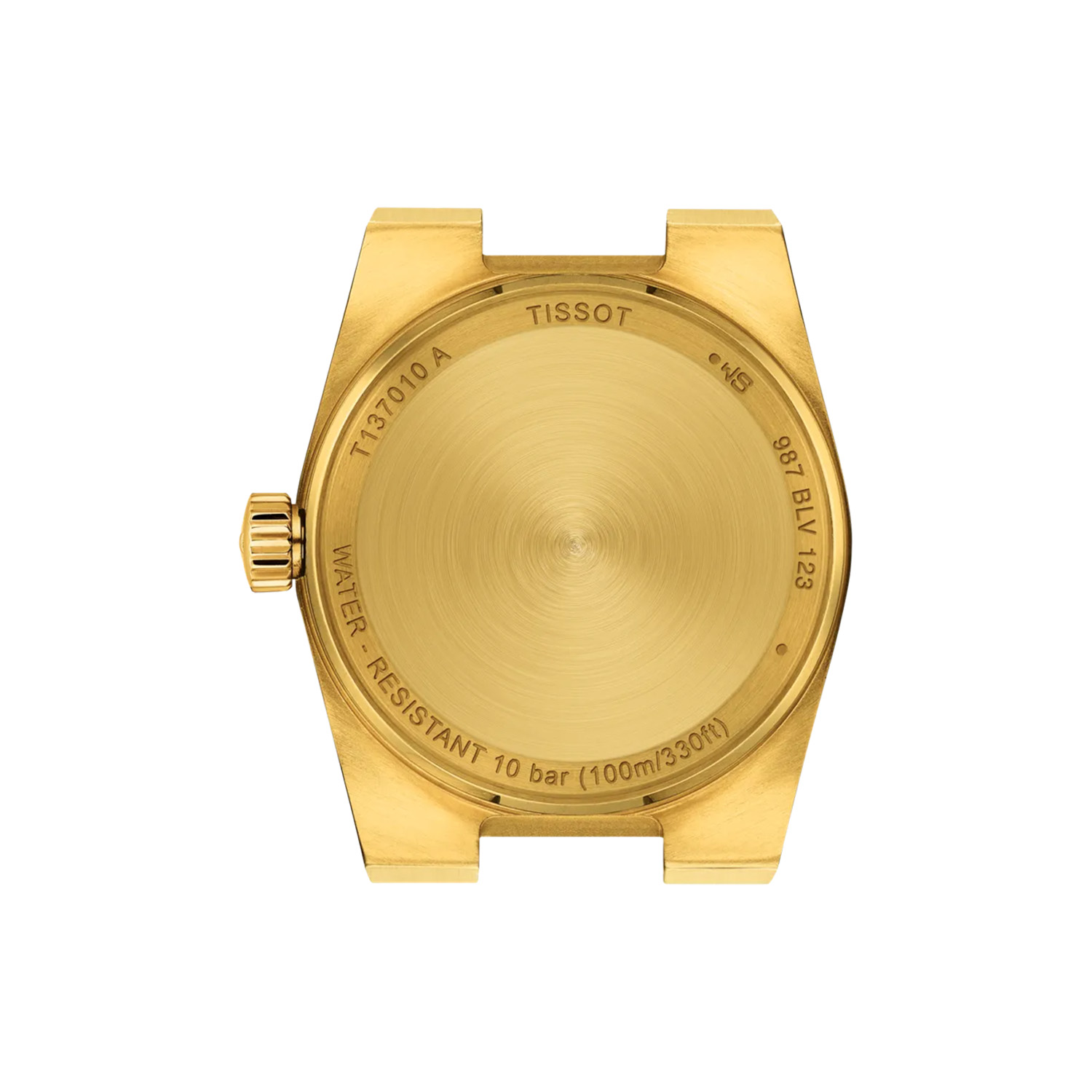 Tissot, PRX with a 25mm yellow gold PVD coated stainless steel case and bracelet strap featuring a champagne coloured dial.