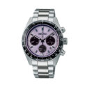 Seiko, Prospex Speedtimer 2025 Tokyo World Athletics Championships Limited Edition with a 39mm stainless steel case and bracelet strap featuring a date function and a three dial chronograph on a purple dial.