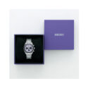 Seiko, Prospex Speedtimer 2025 Tokyo World Athletics Championships Limited Edition with a 39mm stainless steel case and bracelet strap featuring a date function and a three dial chronograph on a purple dial.