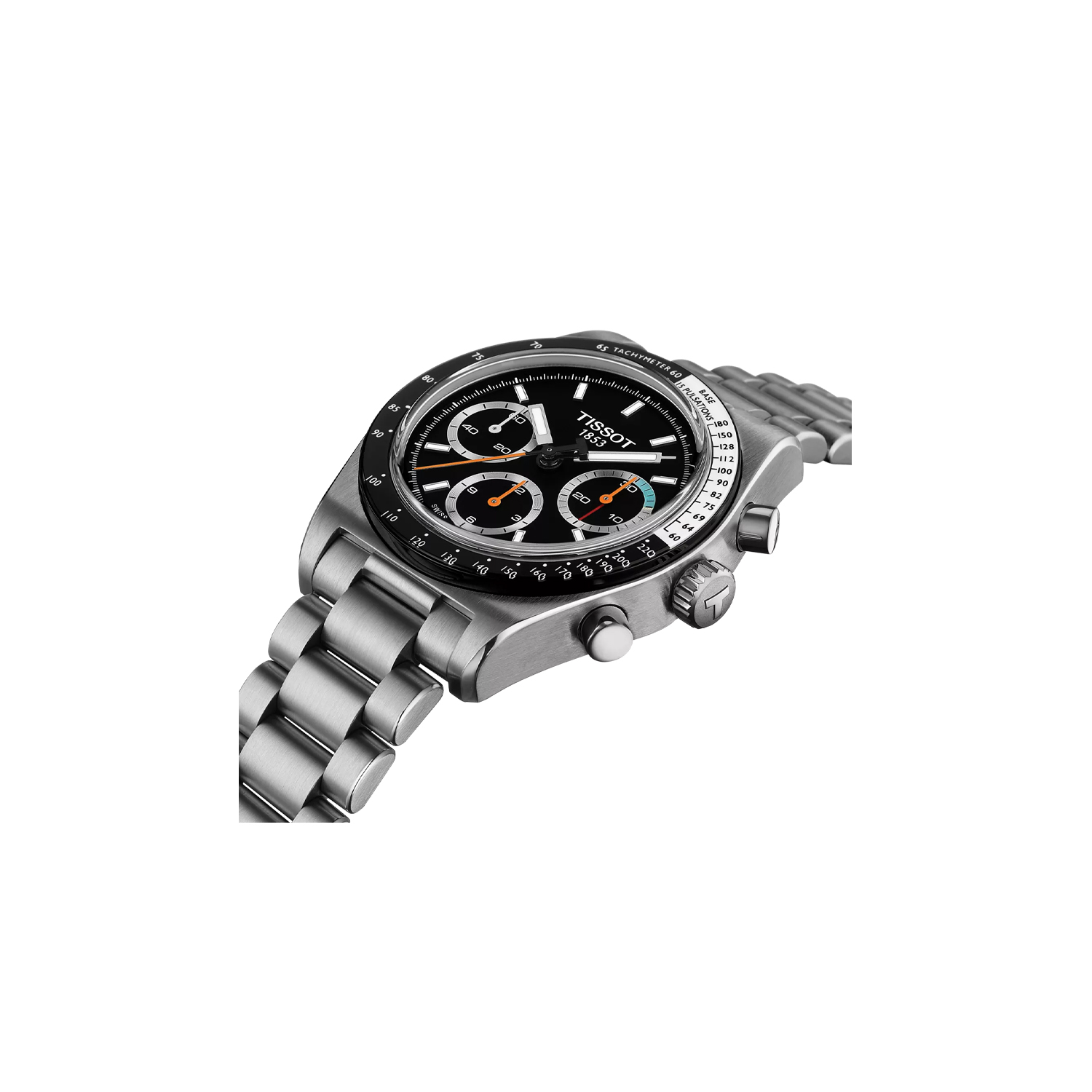 Tissot, PR516 Black, Mechanical Men's Watch Tissot, PR516 with a 41mm stainless steel case and bracelet strap featuring a chronograph with a black dial and black and white bezel.