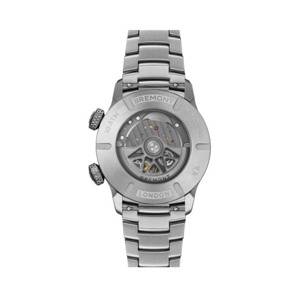 Bremont, Altitude MB Meteor with a 42mm titanium case and bracelet strap featuring a date function and a silver dial.