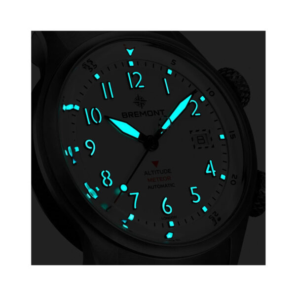 Bremont, Altitude MB Meteor with a 42mm titanium case and bracelet strap featuring a date function and a silver dial.