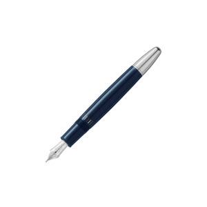 A Montblanc, Meisterstück The Origin Collection LeGrand Fountain Pen crafted in blue precious resin with platinum coated fittings featuring a rhodium-coated solid gold nib displaying the number 100 and the years 1924 and 2024.