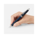 A Montblanc, Meisterstück The Origin Collection LeGrand Fountain Pen crafted in blue precious resin with platinum coated fittings featuring a rhodium-coated solid gold nib displaying the number 100 and the years 1924 and 2024.