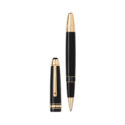 A Montblanc, Meisterstück Around the World in 80 Days LeGrand Rollerball pen crafted in anthracite precious resin and a clip featuring a red laquered heart.