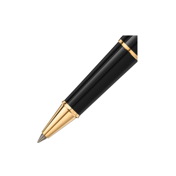 A Montblanc, Meisterstück Around The World In 80 Days Classique Rollerball pen crafted in anthracite precious resin and a clip featuring a red laquered heart.