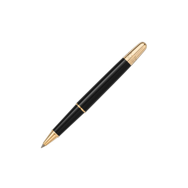 A Montblanc, Meisterstück Around The World In 80 Days Classique Rollerball pen crafted in anthracite precious resin and a clip featuring a red laquered heart.