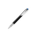 A Montblanc, StarWalker Doué Fineliner pen crafted in black precious resin with a platinum-coated cap and fittings and a blue transluscent dome with the Montblanc emblem.