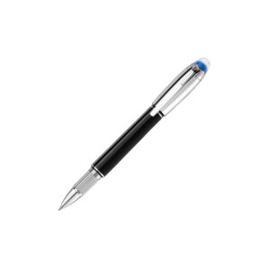 A Montblanc, StarWalker Doué Fineliner pen crafted in black precious resin with a platinum-coated cap and fittings and a blue transluscent dome with the Montblanc emblem.