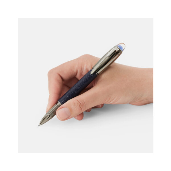 A Montblanc, StarWalker SpaceBlue Doué Fineliner pen crafted in deep space blue coloured precious resin with the metal cap and fittings coated in dark ruthenium.