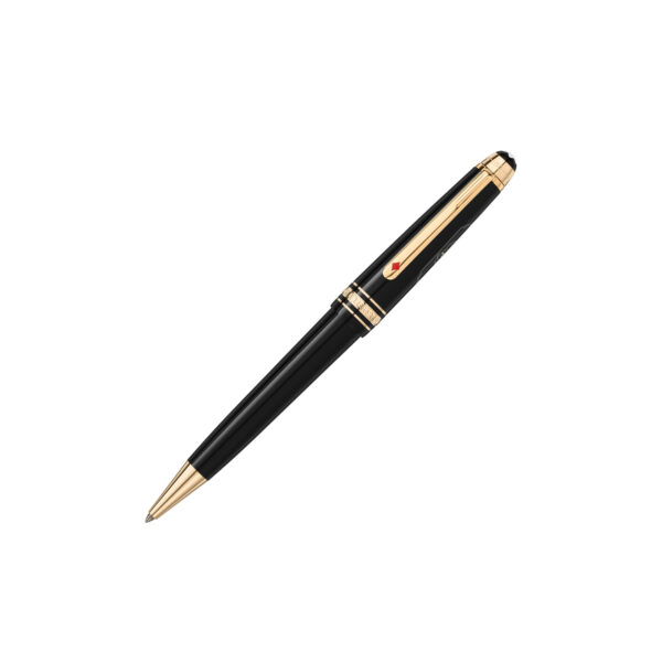 A Montblanc, Meisterstück Around The World In 80 Day Midsize Ballpoint pen crafted in anthracite precious resin and a clip featuring a red laquered diamond.