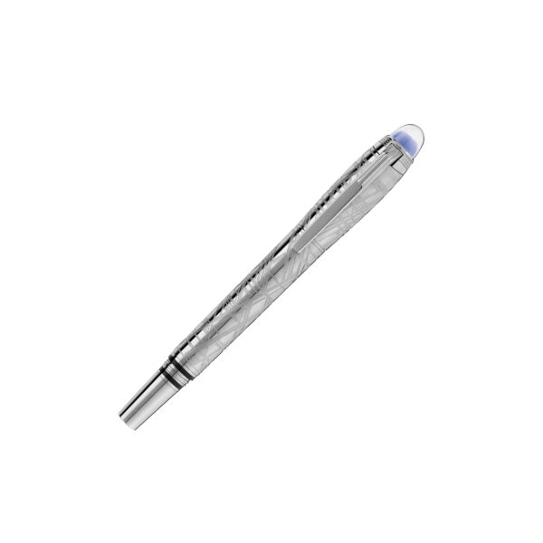 A Montblanc, StarWalker SpaceBlue Metal Fineliner pen with all metal parts coated in dark ruthenium with a deep space blue subdome on the cap top.