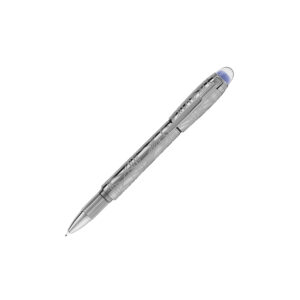 A Montblanc, StarWalker SpaceBlue Metal Fineliner pen with all metal parts coated in dark ruthenium with a deep space blue subdome on the cap top.