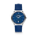 Montblanc, Tradition with a 40mm stainless steel case and a blue leather strap featuring a date function and a blue patterned dial.