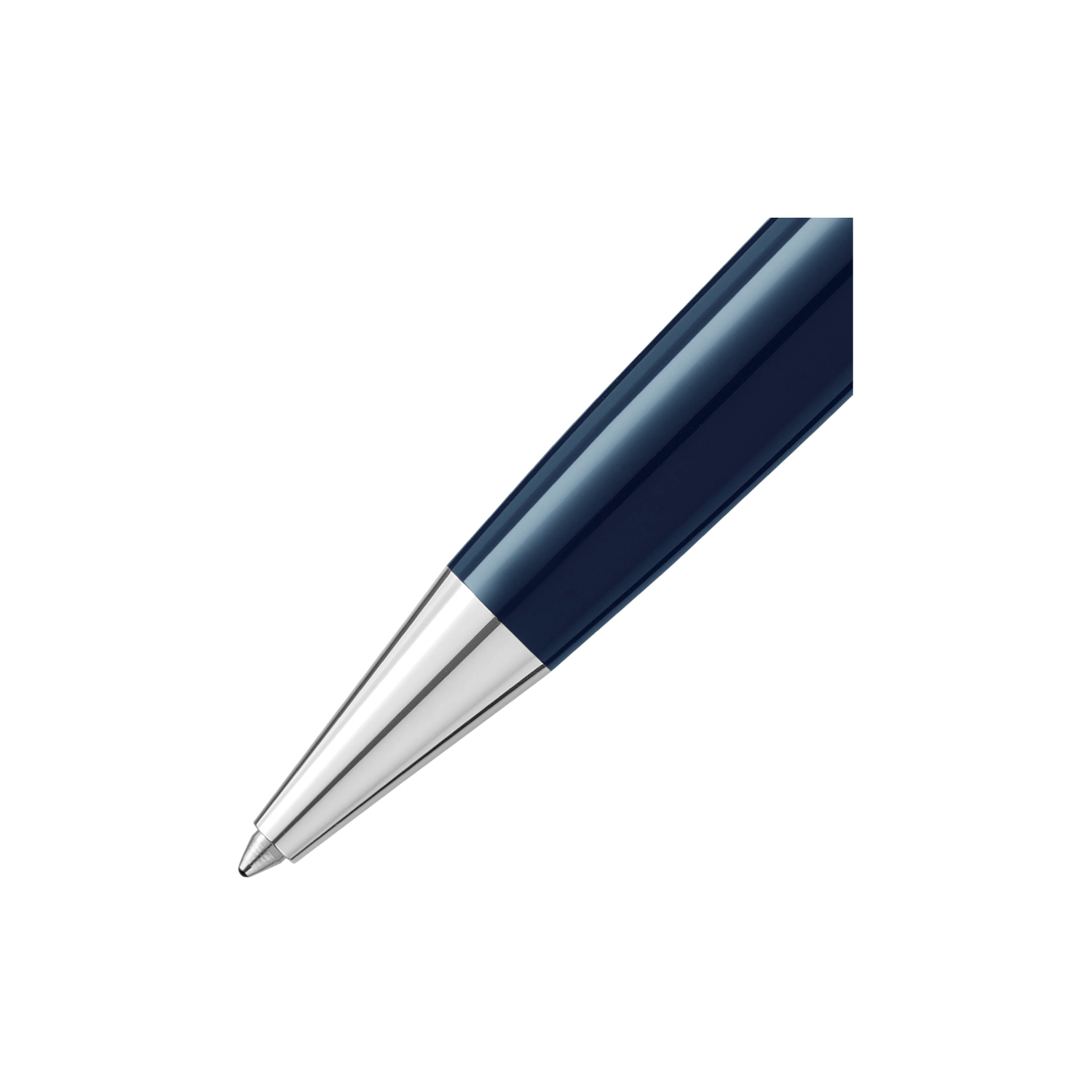 A Montblanc, Meisterstück The Origin Collection Midsize Ballpoint pen crafted in blue precious resin featuring platinum-coated fittings and clip.