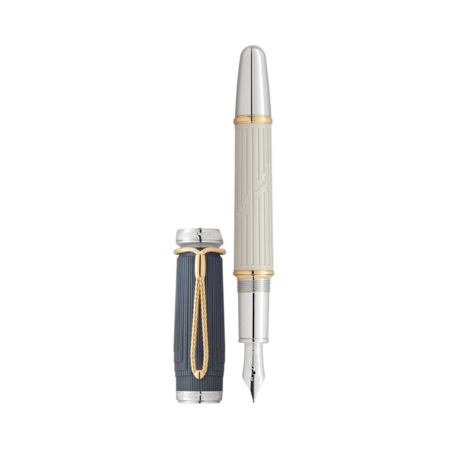 Montblanc, Writers Edition Homage to Jane Austen Limited Edition Fountain Pen Montblanc, Writers Edition Homage to Jane Austen Limited Edition Fountain Pen crafted from sandstone-grey precious resin featuring gold-coated rings and platinum-coated fittings with an Au 750, hand crafted gold nib.